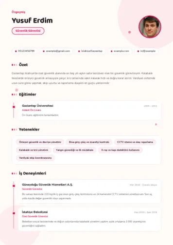 Güvenlik Görevlisi CV Örnekleri cv indir